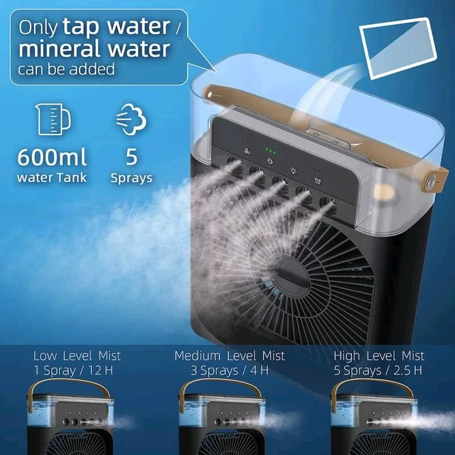 Portable Air Conditioner Fan, Personal Mini Small Evaporative Air Cooler Cool Mist Humidifier, 1/2/3 H Timer, 3 Speeds & 3 Spray Modes For Room Office Home Travel