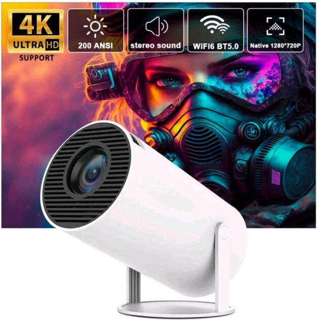 HD Android 11 Projector WiFi 6/BT 5.0 180° Rotation Auto Keystone (4500 Im /1 Speaker /Wireless / Remote Controller) Portable Projector (White)