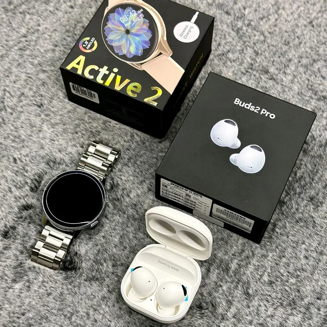 Most Awaited Budget Combo | Active 2 Amoled Display Smartwatch And Buds 2 Pro Best Quality Earphone - Silver/White
