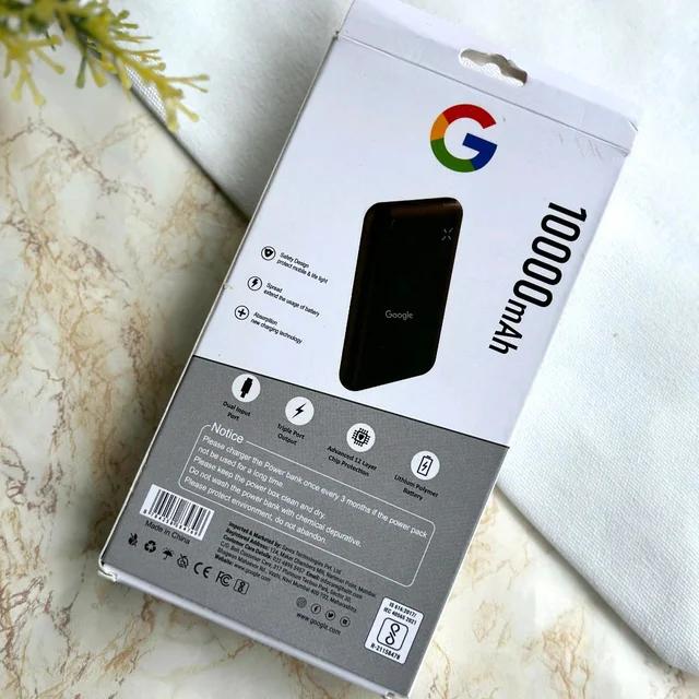 10000mAh Powerbank, Dual USB-A Outputs | Dual Input Ports | Lithium Polymer Power Bank | Plastic Casing, Lightweight