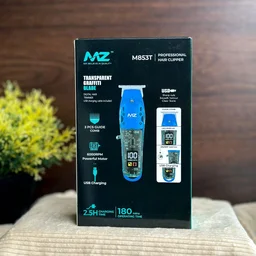 Original MZ M853T (PROFESSIONAL HAIR TRIMMER )Transparent Graffiti Blade With LED Display Trimmer 180 min Runtime 3 Length Settings (Blue)