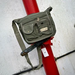College Bag/Cross Bag, Olive Green Color, Denim Material with Belt | New Men's Leisure Crossbody Bag Multi functional Outdoor Shoulder Bag Waist Bag Fashion Small Body Bag Wearing Belt Hanging Bag
