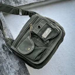 College Bag/Cross Bag, Olive Green Color, Denim Material with Belt | New Men's Leisure Crossbody Bag Multi functional Outdoor Shoulder Bag Waist Bag Fashion Small Body Bag Wearing Belt Hanging Bag
