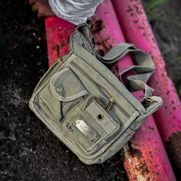 College Bag/Cross Bag, Olive Green Color, Denim Material with Belt | New Men's Leisure Crossbody Bag Multi functional Outdoor Shoulder Bag Waist Bag Fashion Small Body Bag Wearing Belt Hanging Bag