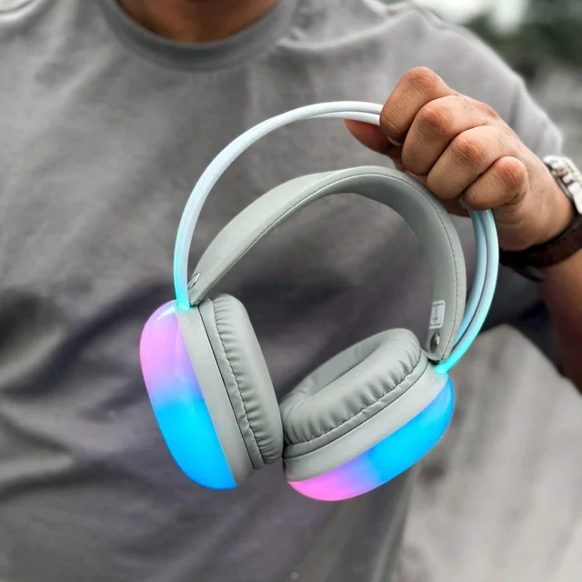 Presenting You All, New Rgb Colour Headphones, Multi colour led light inbuilt headphones heavy Quality top look for Gaming and night clubs / party - White