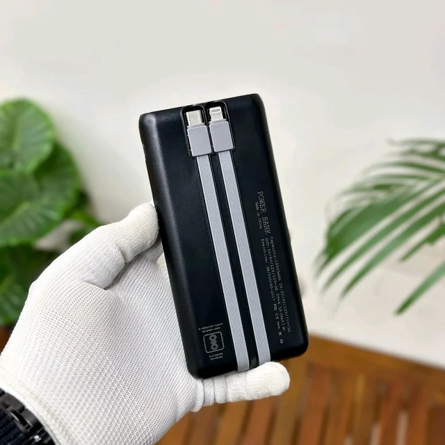 10000mAh Powerbank With 2 Build In Cables | Lithium Polymer Power Bank | Plastic Casing, Lightweight | Extra Ports | For Mobile, Earbuds, Smartwatch, Speaker, Tablet