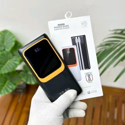 10000mAh Powerbank With 2 Build In Cables | Lithium Polymer Power Bank | Plastic Casing, Lightweight | Extra Ports | For Mobile, Earbuds, Smartwatch, Speaker, Tablet
