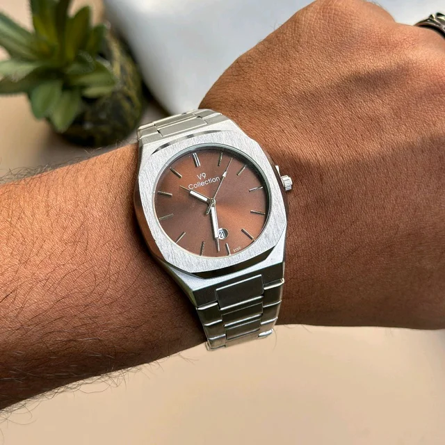 V9 Analog Quartz Movement Collection With High Quality Strap Best Finishing Body & Case - Brown