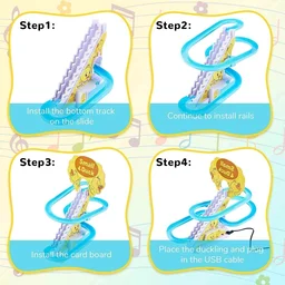 Duck Track Toys for 3+ Ages Kids, Funny Automatic Stair Climbing Ducklings Cartoon Race Track Set Little Lovely Duck Slide Toy Escalator Toy with Lights and Music, 3 Pcs Small Duck.
