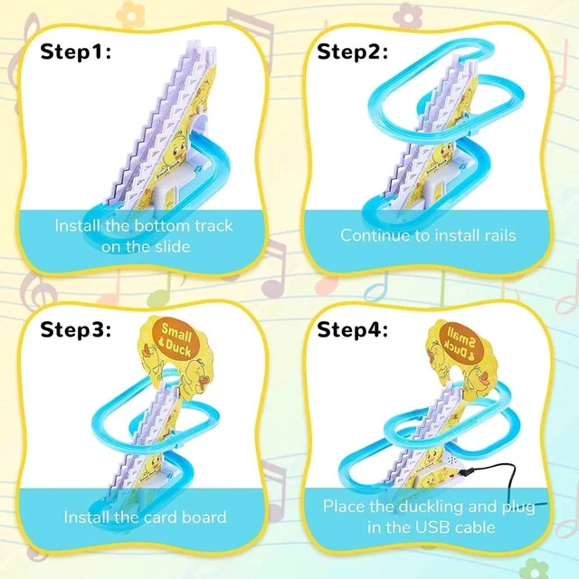 Duck Track Toys for 3+ Ages Kids, Funny Automatic Stair Climbing Ducklings Cartoon Race Track Set Little Lovely Duck Slide Toy Escalator Toy with Lights and Music, 3 Pcs Small Duck.