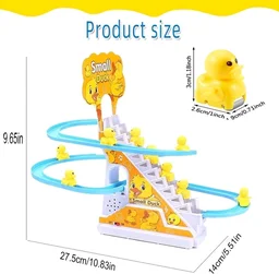 Duck Track Toys for 3+ Ages Kids, Funny Automatic Stair Climbing Ducklings Cartoon Race Track Set Little Lovely Duck Slide Toy Escalator Toy with Lights and Music, 3 Pcs Small Duck.
