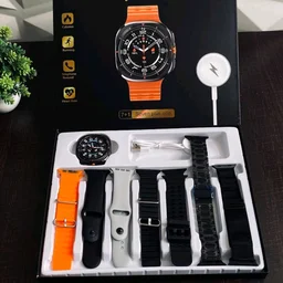 First Time In India, Watch Ultra 7 In 1 Combo Gift Pack With On/Off Logo | 7 High Quality Straps - Black