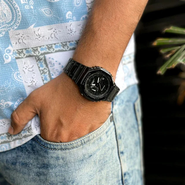Most Demanded Analog And Digital GM2100 Top Quality With Metal Body | AutoLight, World time And Day Chronograph Working - Black