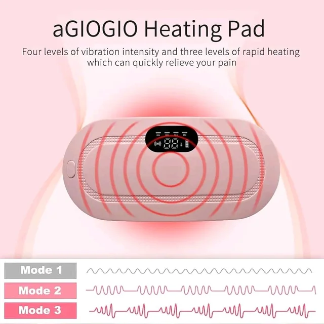 Portable Cordless Heating Pad, Electric Waist Belt Device, Periods Massager,Fast Heating Pad with 3 Heat Levels and 3 Massage Modes, Back or Belly Heating Pad for Women and Girl