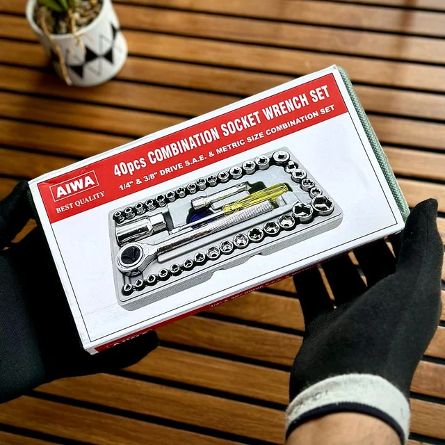 AIWA 40pcs Combination Socket Wrench Set, Best Quality | 1/4" & 3/8" Drive S.A.E. & Metric Size Combination Set