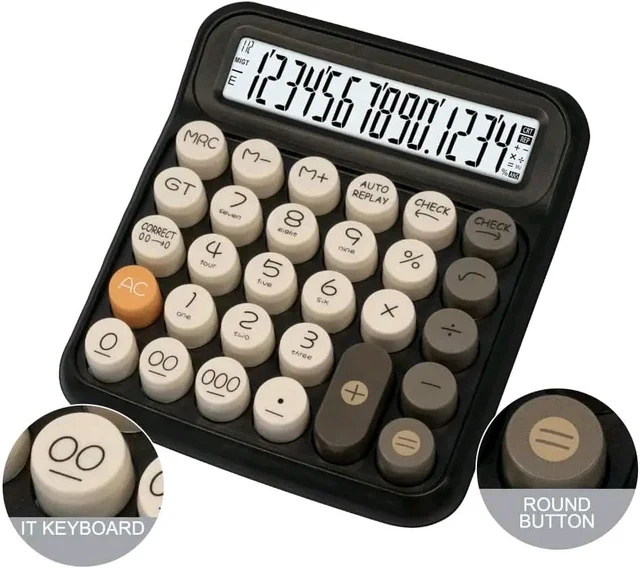 Cute Pastel 12-Digit Desktop Calculator | Big Buttons | Dual Power | Student & Office Friendly
