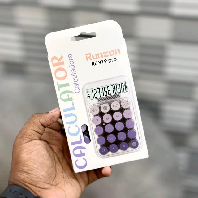 Aesthetic Purple Calculator with Round Keys | 12-Digit Display | Solar + Battery Dual Power