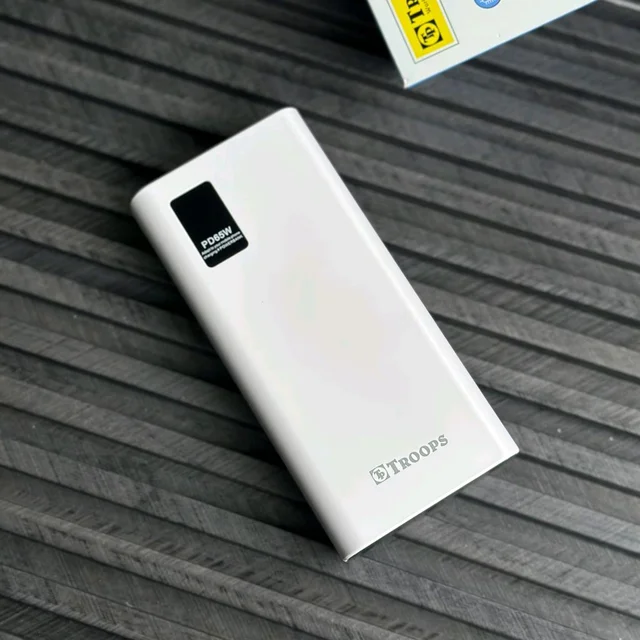 Troops PD65W 20000mAh Fast Charging Power Bank | Dual USB + Type-C Output | Digital Display | Compatible with All Devices - White