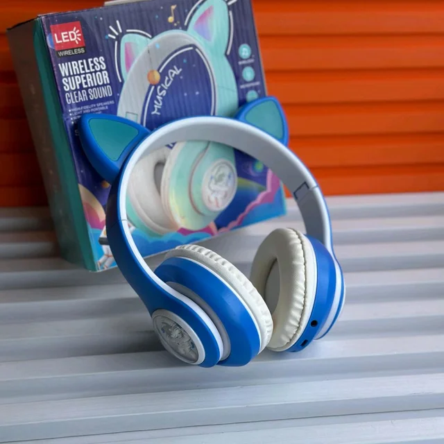 Wireless Earphones With Microphone And LED Light, Wireless High Fidelity Sound Quality, Volume Control Ear Hanging Earphones - Blue