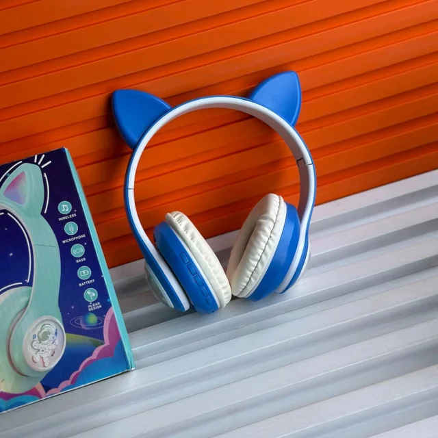 Wireless Earphones With Microphone And LED Light, Wireless High Fidelity Sound Quality, Volume Control Ear Hanging Earphones - Blue