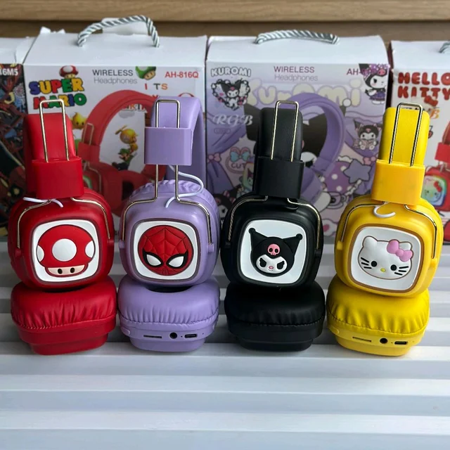 Cute RGB Cartoon Wireless Headphones – AH-816 Series. Wireless High Fidelity Sound Quality, Volume Control Ear Hanging Earphones - Kitty