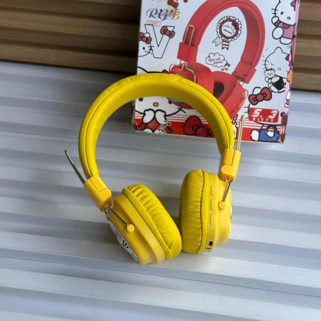 Cute RGB Cartoon Wireless Headphones – AH-816 Series. Wireless High Fidelity Sound Quality, Volume Control Ear Hanging Earphones - Kitty
