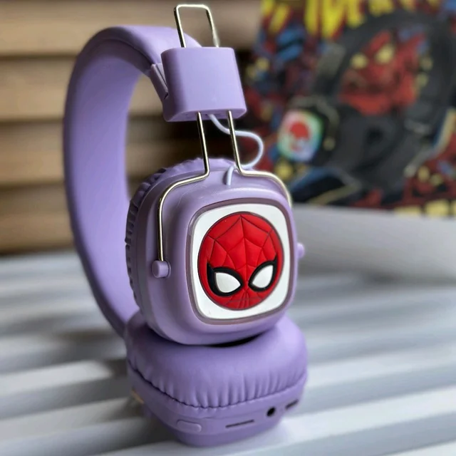 Cute RGB Cartoon Wireless Headphones – AH-816 Series. Wireless High Fidelity Sound Quality, Volume Control Ear Hanging Earphones - Spider-Man