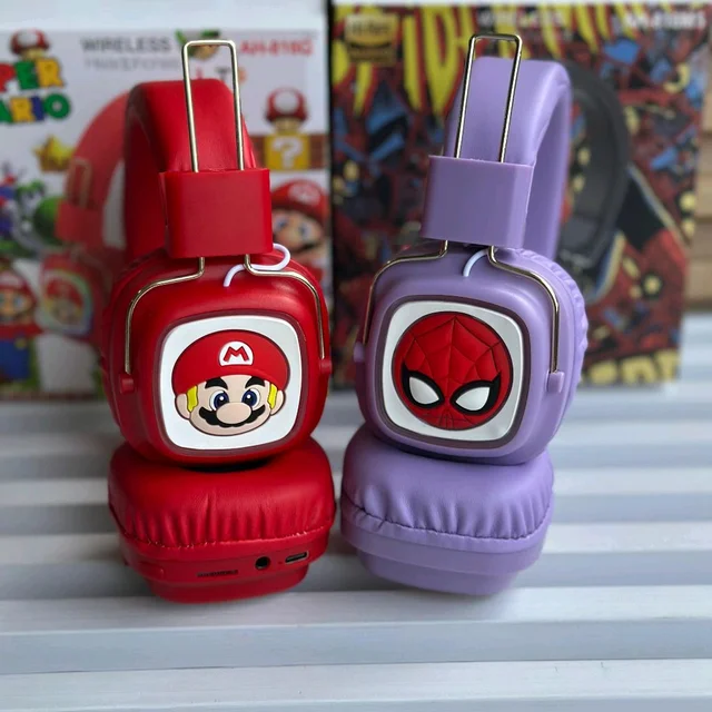 Cute RGB Cartoon Wireless Headphones – AH-816 Series. Wireless High Fidelity Sound Quality, Volume Control Ear Hanging Earphones - Spider-Man
