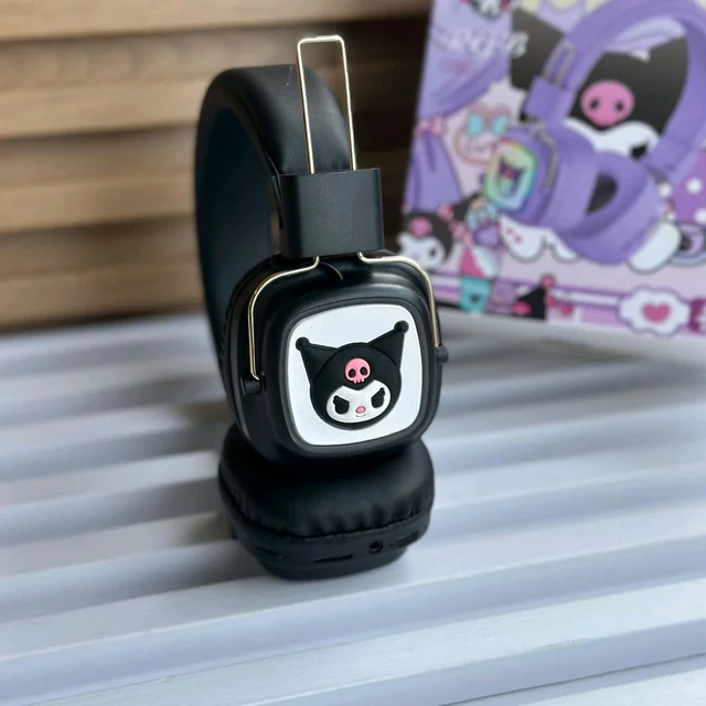 Cute RGB Cartoon Wireless Headphones – AH-816 Series. Wireless High Fidelity Sound Quality, Volume Control Ear Hanging Earphones - Kuromi