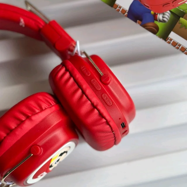 Cute RGB Cartoon Wireless Headphones – AH-816 Series. Wireless High Fidelity Sound Quality, Volume Control Ear Hanging Earphones - Mushroom (Mario)