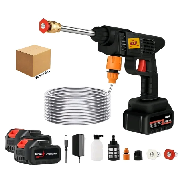 ALF Cordless High-Pressure Car Washer Gun Kit- Portable Rechargeable Electric Cleaning Tool with Water Gun, Foam Cannon, 2 Batteries
