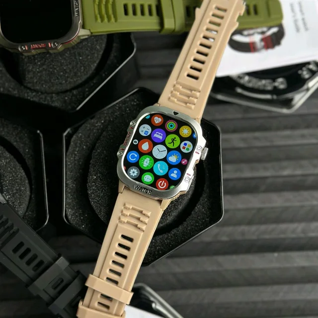 Rugged HD Smartwatch – Outdoor Edition | Style Meets Utility With Bluetooth Calling - Beige