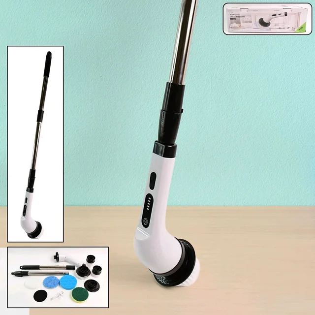 7-in-1 Electric Spin Scrubber Cleaning Brush with Extension Handle – Cordless Rechargeable Power Scrubber (1 Set / 25W)