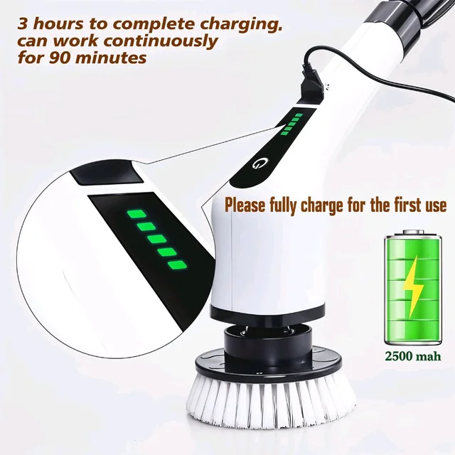 7-in-1 Electric Spin Scrubber Cleaning Brush with Extension Handle – Cordless Rechargeable Power Scrubber (1 Set / 25W)