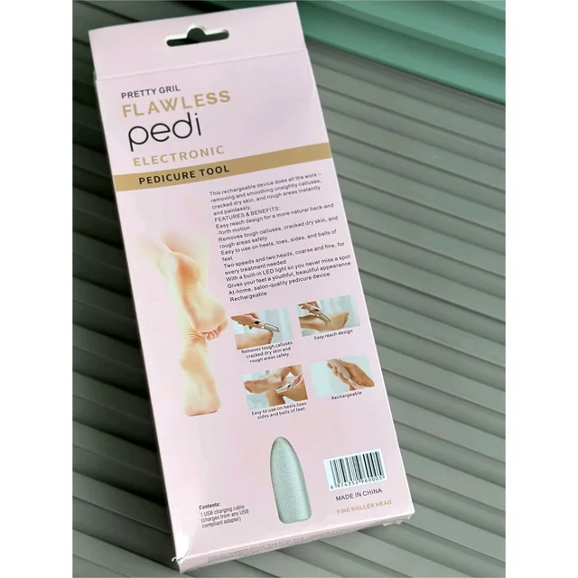 Flawless Pedi Rechargeable Foot Care Tool | 2-Speed Electric Callus Remover with Coarse & Fine Heads, USB Charging – At-Home Pedicure for Smooth Heels & Feet