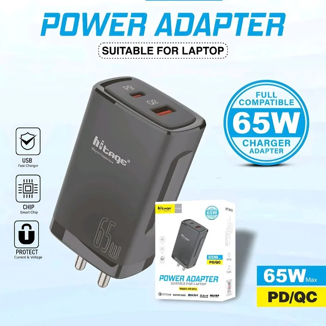 65W Fast Charger Power Adapter | Dual Port USB PD & QC Charging | Compatible with Laptops, Tablets & Smartphones