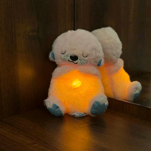 Portable Breathing Teddy Bear Soft Toy Plush Sound Machine, Baby Gift with Music, Lights & Breathing Motion Infant Toys for Newborns, Soft Breathing Stitch Teddy