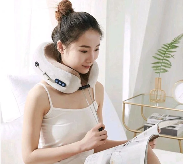 Blueidea Cordless Neck Massage Pillow | Rechargeable Vibrating U-Shaped Travel Pillow for Neck, Shoulder & Back Pain Relief | Soft Memory Foam with Adjustable Fit