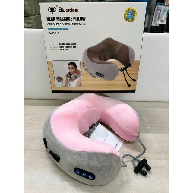 Blueidea Cordless Neck Massage Pillow | Rechargeable Vibrating U-Shaped Travel Pillow for Neck, Shoulder & Back Pain Relief | Soft Memory Foam with Adjustable Fit