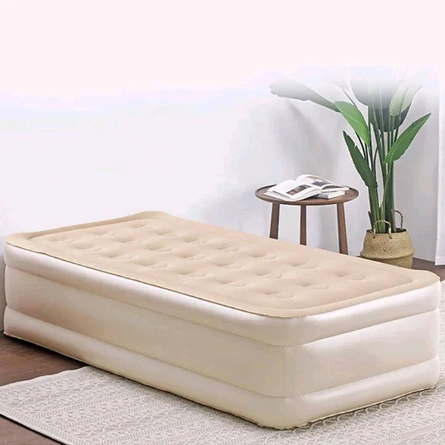 Portable Inflatable Single Folding Lazy Bed Collapsible Three-layer Airbag Strong Pressure Resistance For Travel Or Home Use, Air Mattress Plush Top Surface Blow Up Bed for Home & Camping - Single Size