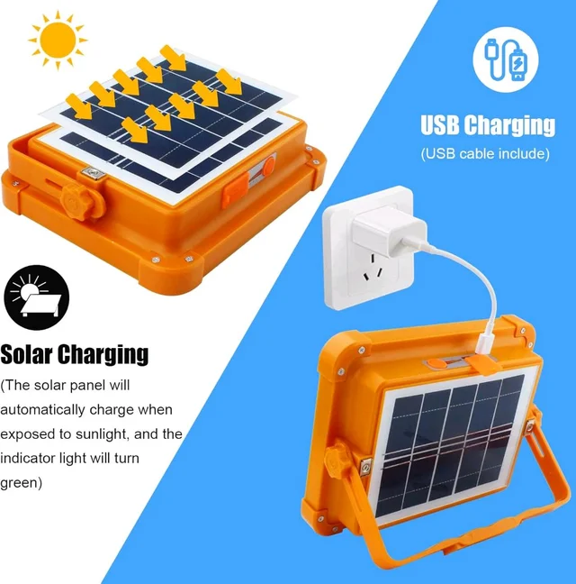 Solar LED Floodlight with Built-in Power Bank, 4-Grid Ultra Bright Panels, IP66 Waterproof, Ideal for Outdoor Lighting, Garage, and Storefronts