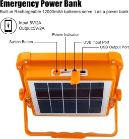Solar LED Floodlight with Built-in Power Bank, 4-Grid Ultra Bright Panels, IP66 Waterproof, Ideal for Outdoor Lighting, Garage, and Storefronts
