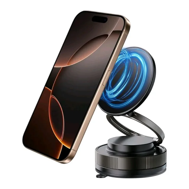 Mini Magnetic Phone Holder – 360° Rotating Vacuum Suction Bracket for Dashboard, Desk, Kitchen | Compact Design, One-Handed Use, Universal Compatibility