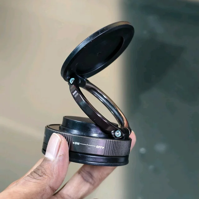 Mini Magnetic Phone Holder – 360° Rotating Vacuum Suction Bracket for Dashboard, Desk, Kitchen | Compact Design, One-Handed Use, Universal Compatibility