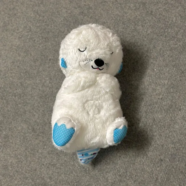 Portable Breathing Teddy Bear Soft Toy Plush Sound Machine, Baby Gift with Music, Lights & Breathing Motion Infant Toys for Newborns, Soft Breathing Stitch Teddy - White