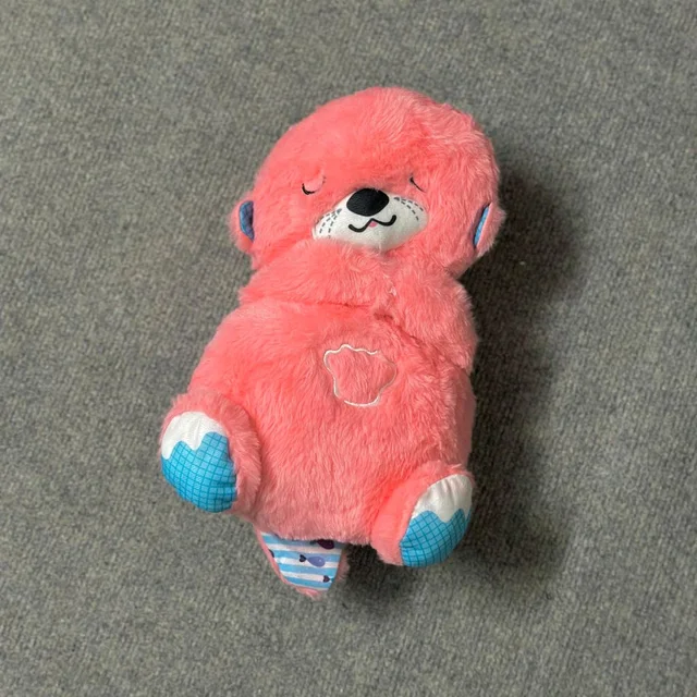 Portable Breathing Teddy Bear Soft Toy Plush Sound Machine, Baby Gift with Music, Lights & Breathing Motion Infant Toys for Newborns, Soft Breathing Stitch Teddy - Pink