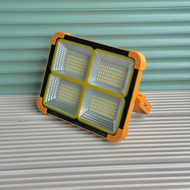 Solar LED Floodlight with Built-in Power Bank, 4-Grid Ultra Bright Panels, IP66 Waterproof, Ideal for Outdoor Lighting, Garage, and Storefronts