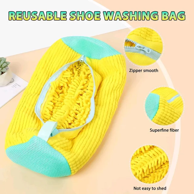 Shoe Washing Machine Bag with Microfiber Chenille Lining & Zipper Reusable Washable Scrubber Bag for Washing Machine or Manual Use 1 Pc