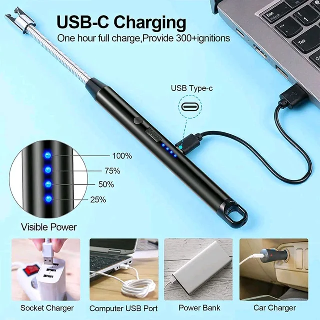 Lighter Long Flexible Electric Arc USB Rechargeable Windproof Flameless Electronic Smoking Plasma Lighters for Multipurpose Like Candles Grill BBQ Smoking Fireplace Survival Stove