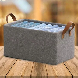 Cloth storage baskets, closet storage bins, Canvas Fabric Storage Basket for shelves, basket organizers for shelf, storage bins for clothes - Pack Of 3